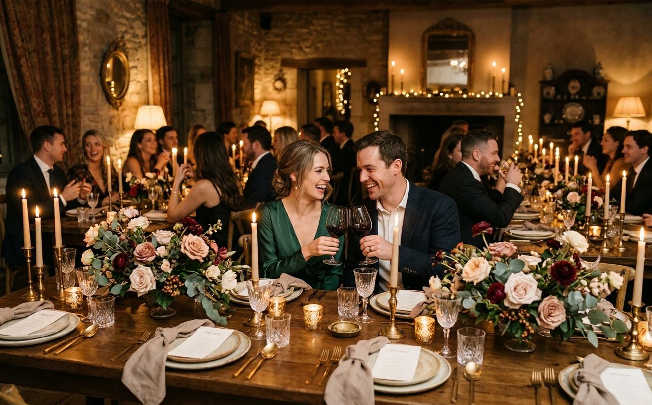 Intimate celebration — elegant private gathering with warm ambient lighting